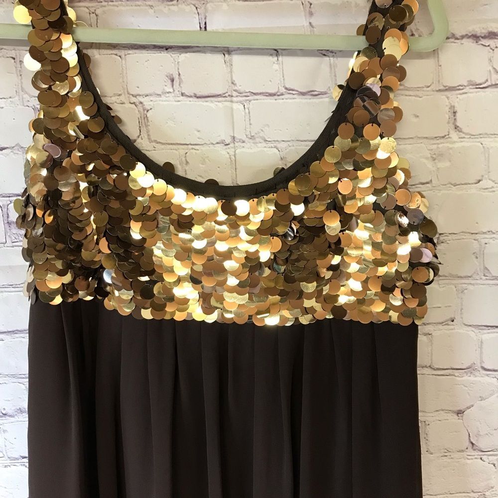 R&M Richards Gold Sequin Chocolate Tank Dress Bubble Hem Festive Concert Y2K 12 - Picture 2 of 11